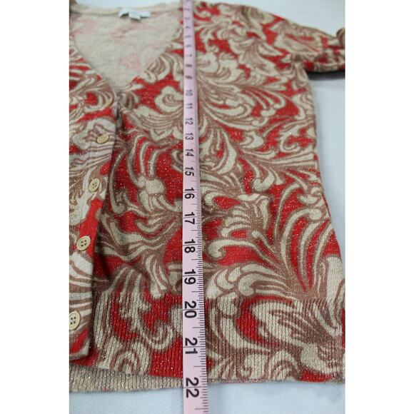 New York & Company Red Gold Metallic Baroque Cardigan Sweater Size L - Picture 6 of 6